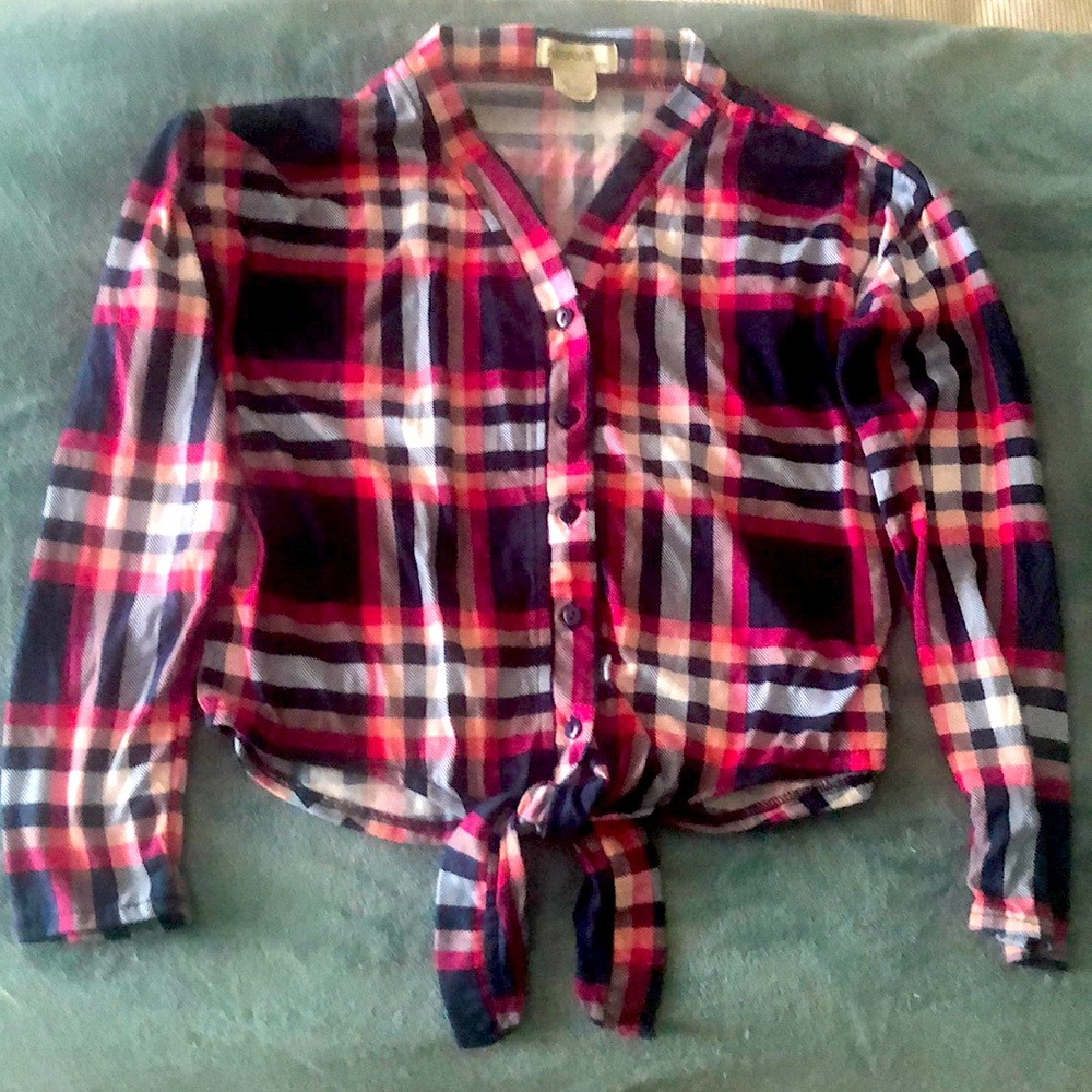 💘Long sleeve plaid button shirt girls 10